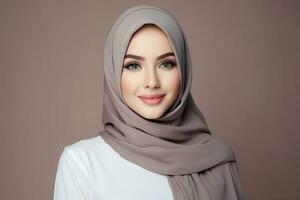 ai gegenereerd portret van een mooi moslim vrouw vervelend hijab Aan geïsoleerd achtergrond generatief ai foto