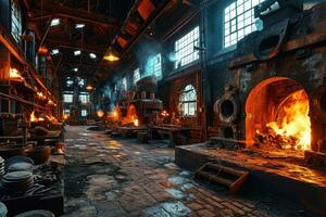 ai gegenereerd voorraad foto binnen een staal smelten fabriek professioneel fotografie