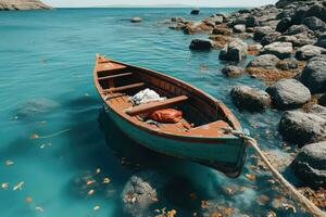 ai gegenereerd mooi zeegezicht strand oceaan met kleurrijk boten professioneel fotografie foto