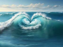oceaan liefde hart vormig Golf in licht blauw zee foto