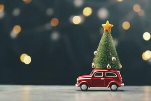 ai gegenereerd speelgoed- auto draag- klein Kerstmis boom foto