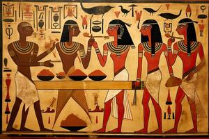 ai gegenereerd oude Egyptische hiërogliefen Aan de muur van een oude tempel, ai gegenereerd foto
