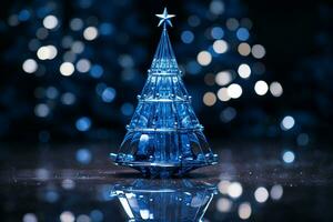 ai gegenereerd abstract blauw glanzend Kerstmis boom met bokeh achtergrond technologie concept foto