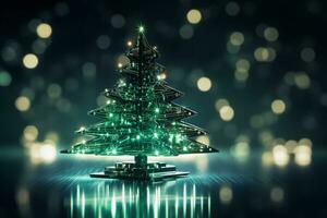 ai gegenereerd Kerstmis boom gemaakt met stroomkring bord technologie concept foto