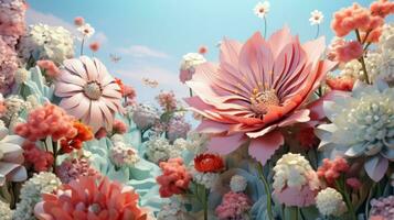 ai gegenereerd 3d bloeiend bloem kleurrijk bloemen fantasie foto