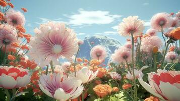 ai gegenereerd 3d bloeiend bloem kleurrijk bloemen fantasie foto