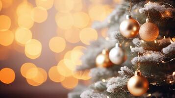 ai gegenereerd een Kerstmis boom met goud ornamenten Aan het foto