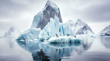 ai gegenereerd ijsberg in polair Regio's, ijsberg in antarctica, arctisch ijsbergen tafereel, ijs meer met ijsbergen foto