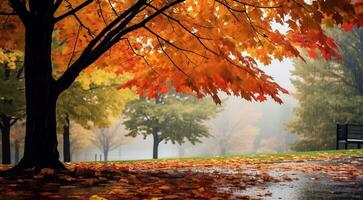 ai gegenereerd herfst in de park, bomen in de park, herfst seizoen, herfst tafereel in de park, mooi bomen in herfst foto