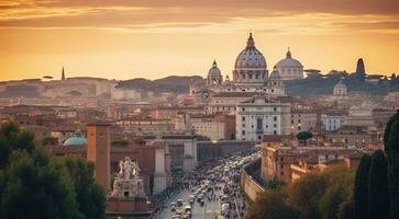 ai gegenereerd panoramisch visie van Rome, panoramisch visie van antiek stad Rome, top visie van de stad foto