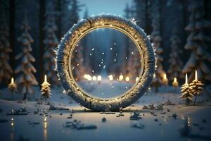 ai gegenereerd elegant ontworpen 3d cirkel kader achtergrond perfect voor vrolijk Kerstmis en gelukkig nieuw jaar ai gegenereerd foto