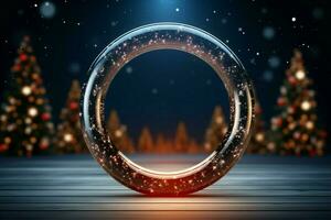 ai gegenereerd elegant ontworpen 3d cirkel kader achtergrond perfect voor vrolijk Kerstmis en gelukkig nieuw jaar ai gegenereerd foto