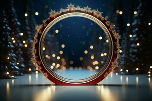 ai gegenereerd elegant ontworpen 3d cirkel kader achtergrond perfect voor vrolijk Kerstmis en gelukkig nieuw jaar ai gegenereerd foto