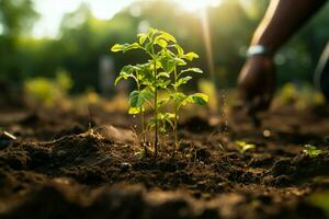 ai gegenereerd klimaat actie aanplant een nieuw boom naar gevecht en verzachten klimaat verandering ai gegenereerd foto