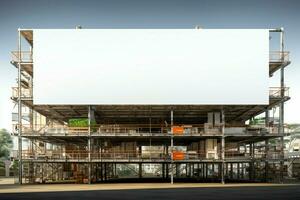 ai gegenereerd project planning perfectie steiger en gebouw bespotten omhoog in een bouw instelling ai gegenereerd foto