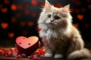 ai gegenereerd pawsitief aanbiddelijk een zoet katje genesteld met een hart uitstralend liefde ai gegenereerd foto
