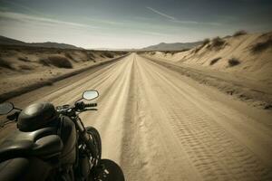 ai gegenereerd motorfiets reis in woestijn. genereren ai foto