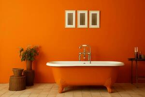 ai gegenereerd stoutmoedig badkamer oranje muur. genereren ai foto