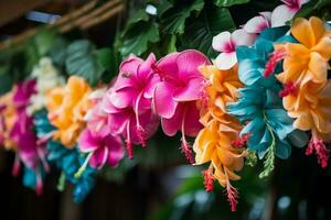 ai gegenereerd exotisch Hawaii slinger bloemen. genereren ai foto
