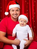 ai gegenereerd een Mens en baby vieren Kerstmis foto