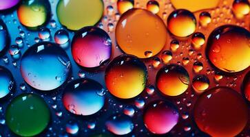 ai gegenereerd gekleurde water druppels Aan abstract achtergrond, water druppels Aan kleurrijk achtergrond, gekleurde behang, ultra hd kleurrijk behang, achtergrond met gekleurde bubbels foto