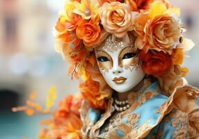 ai gegenereerd Venetiaanse carnaval masker. traditie en aantrekkingskracht foto