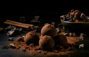 ai gegenereerd chocola truffels nagerecht. genereren ai foto