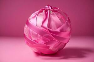 ai gegenereerd een roze lint verpakt in de omgeving van een wereldbol foto
