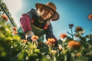 ai gegenereerd tuinman snoeien bloem bed. genereren ai foto