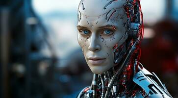 ai gegenereerd portret van een ai robot, bionisch robot gezicht, portret van een robot, robot gezicht foto