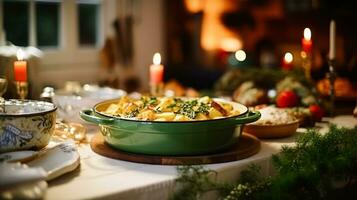 ai gegenereerd winter vakantie maaltijd voor avondeten viering menu, hoofd Cursus feestelijk schotel voor kerstmis, familie evenement, nieuw jaar en vakantie, Engels land voedsel recept foto