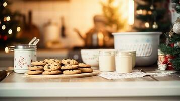 ai gegenereerd Kerstmis bakken, vakantie recept en huis Koken, vakantie bakt, ingrediënten en voorbereiding in Engels land huisje keuken, eigengemaakt voedsel en kookboek foto