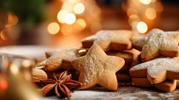 ai gegenereerd Kerstmis koekjes, vakantie biscuit recept en huis bakken, zoet toetje voor knus winter Engels land thee in de huisje, eigengemaakt voedsel en Koken foto