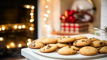 ai gegenereerd Kerstmis bakken, vakantie recept en huis Koken, vakantie bakt, ingrediënten en voorbereiding in Engels land huisje keuken, eigengemaakt voedsel en kookboek foto