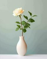 ai gegenereerd wit roos in een vaas Aan een grijs achtergrond. minimalistisch nog steeds leven. foto