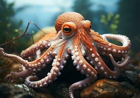 ai gegenereerd kleurrijk Octopus in de oceaan. onderwater- leven. foto