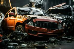 ai gegenereerd ongeluk tafereel crashte voertuigen onthullen significant schade Aan gevolg foto