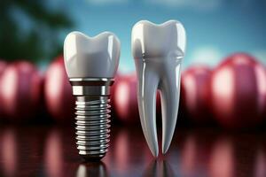 ai gegenereerd glimlach restauratie realistisch tandheelkundig implantaat aanbiedingen een transformatief en effectief tanden behandeling foto