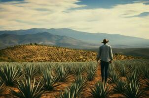 ai gegenereerd robuust Mens cowboy agave veld. genereren ai foto