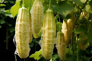 ai gegenereerd groen luffa fabriek met geel infectie ziekte. genereren ai foto