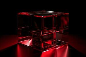 ai gegenereerd futuristische glas rood kubus. genereren ai foto