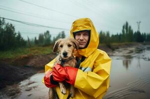 ai gegenereerd redder regenjas hond. genereren ai foto