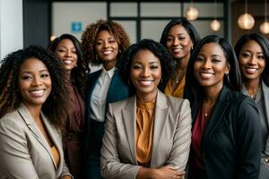 ai gegenereerd diversiteit, portret en bedrijf Dames met steun, samenspel foto