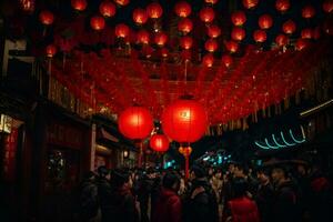ai gegenereerd Chinese nieuw jaar lantaarns in China stad- foto