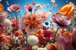 ai gegenereerd grillig bloemen in een surrealistische achtergrond, voorjaar sessie foto's foto