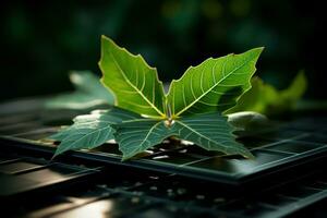 ai gegenereerd een krachtig afbeelding van de synergie tussen natuur en technologie in schoon energie overgang, Gaan groen afbeeldingen foto