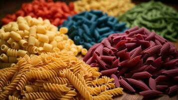 ai gegenereerd kleurrijk geassorteerd pasta foto