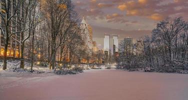 central park in de winter sneeuwstorm foto