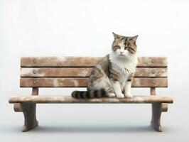 ai gegenereerd schattig kat zittend Aan een bank in de tuin. foto