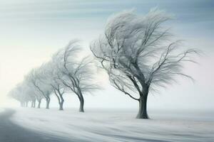ai gegenereerd winter winderig bomen - generatief ai foto